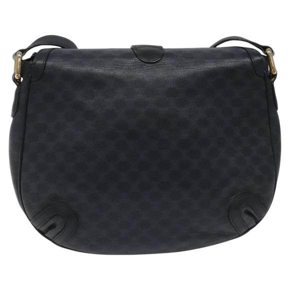 CELINE Macadam Canvas Shoulder Bag Leather Navy Gold Auth 114752